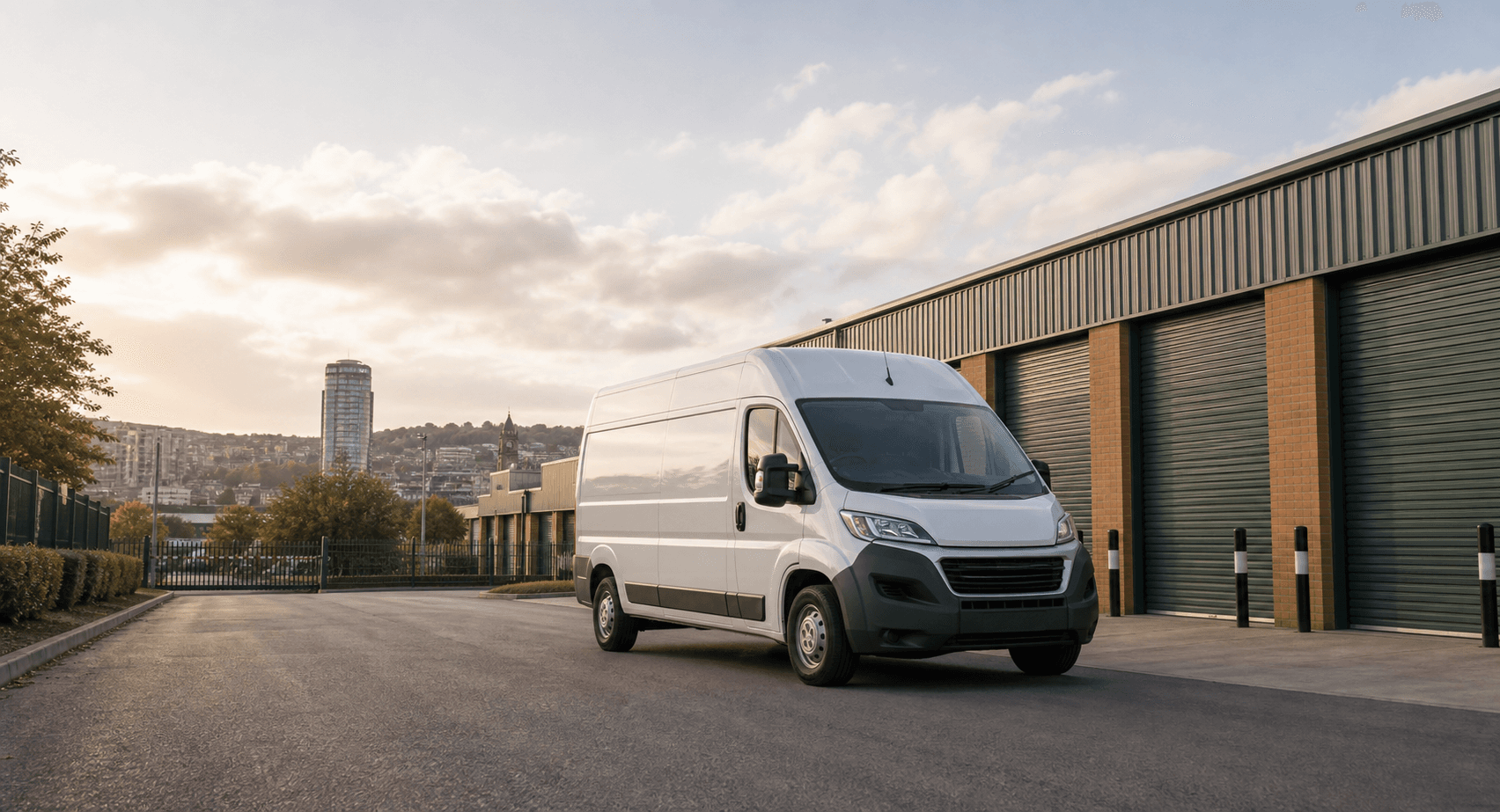 Modern self-drive rental van ready for loading in Swansea